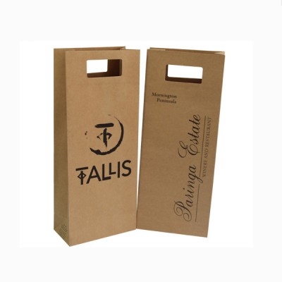 Cheap Logo Print Brown Kraft Paper Wine Bag